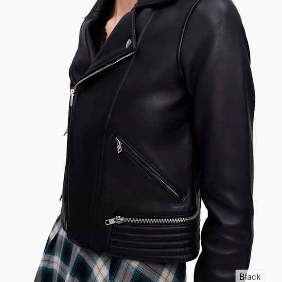 Maje Black Leather Biker Jacket with Silver Accents - Picture 4 of 6
